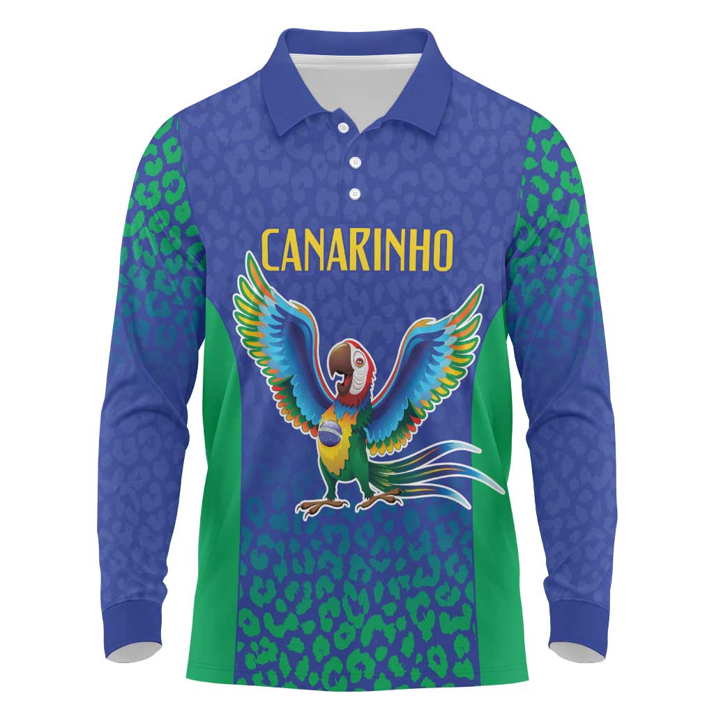 Brazil Canarinho Custom Long Sleeve Polo Shirt Macaw Mascot with Brazil Flag Colors