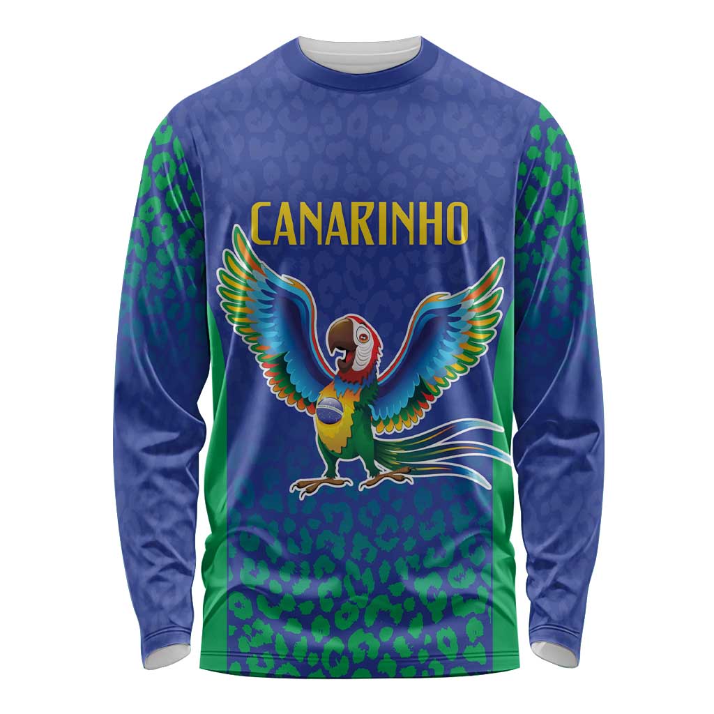 Brazil Canarinho Custom Long Sleeve Shirt Macaw Mascot with Brazil Flag Colors