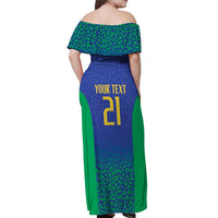 Brazil Canarinho Custom Off Shoulder Maxi Dress Macaw Mascot with Brazil Flag Colors
