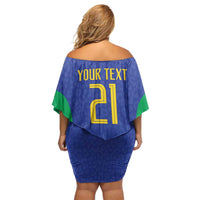 Brazil Canarinho Custom Off Shoulder Short Dress Macaw Mascot with Brazil Flag Colors