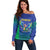 Brazil Canarinho Custom Off Shoulder Sweater Macaw Mascot with Brazil Flag Colors