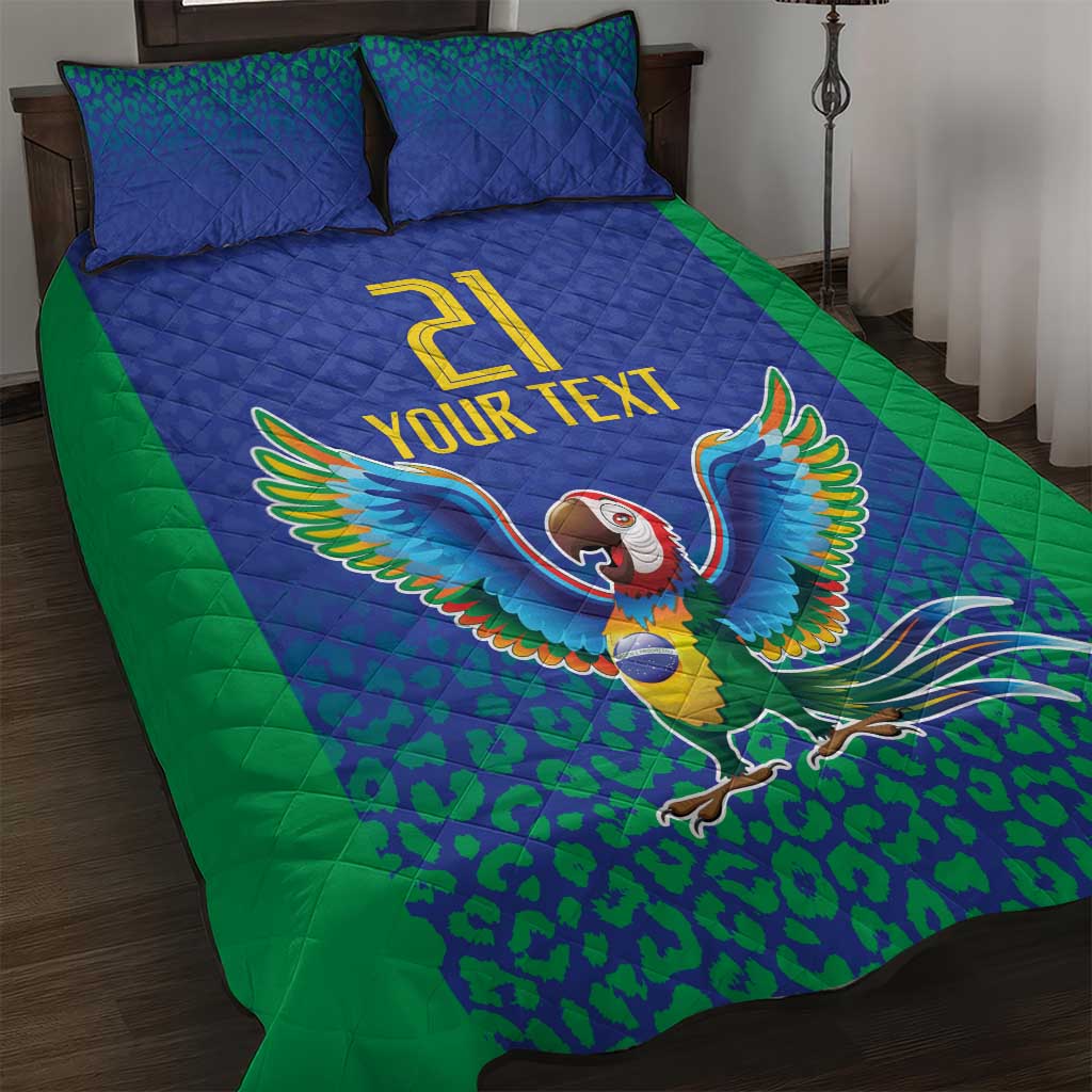 Brazil Canarinho Custom Quilt Bed Set Macaw Mascot with Brazil Flag Colors