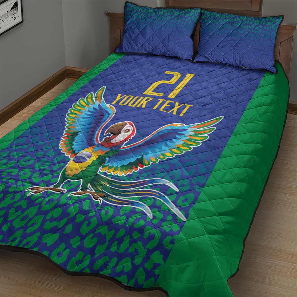 Brazil Canarinho Custom Quilt Bed Set Macaw Mascot with Brazil Flag Colors