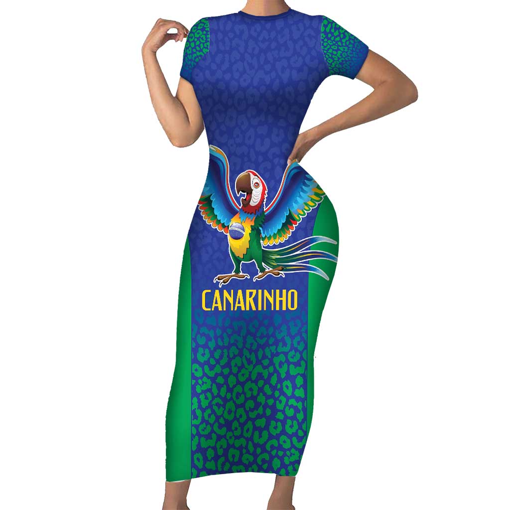 Brazil Canarinho Custom Short Sleeve Bodycon Dress Macaw Mascot with Brazil Flag Colors