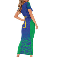Brazil Canarinho Custom Short Sleeve Bodycon Dress Macaw Mascot with Brazil Flag Colors