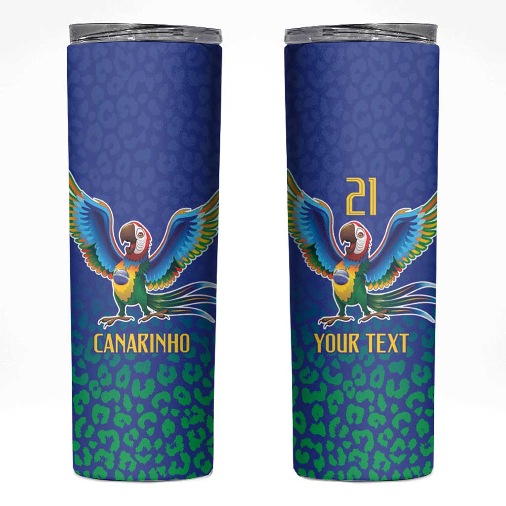 Brazil Canarinho Custom Skinny Tumbler Macaw Mascot with Brazil Flag Colors