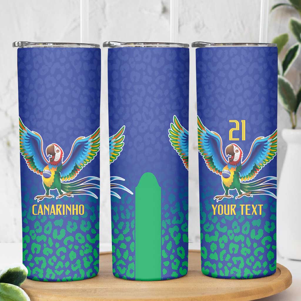 Brazil Canarinho Custom Skinny Tumbler Macaw Mascot with Brazil Flag Colors