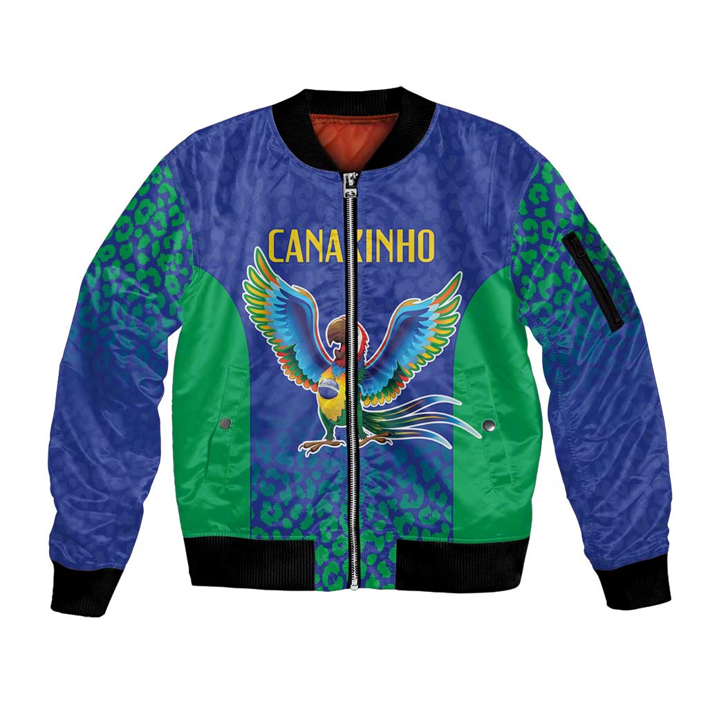 Brazil Canarinho Custom Sleeve Zip Bomber Jacket Macaw Mascot with Brazil Flag Colors