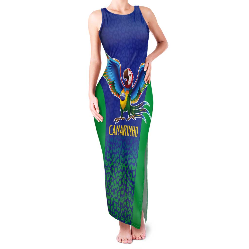 Brazil Canarinho Custom Tank Maxi Dress Macaw Mascot with Brazil Flag Colors