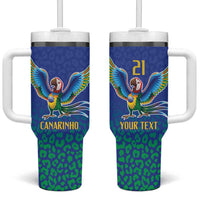 Brazil Canarinho Custom Tumbler With Handle Macaw Mascot with Brazil Flag Colors