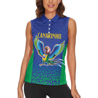 Brazil Canarinho Custom Women Sleeveless Polo Shirt Macaw Mascot with Brazil Flag Colors