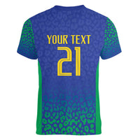 Brazil Canarinho Custom Women V-Neck T-Shirt Macaw Mascot with Brazil Flag Colors