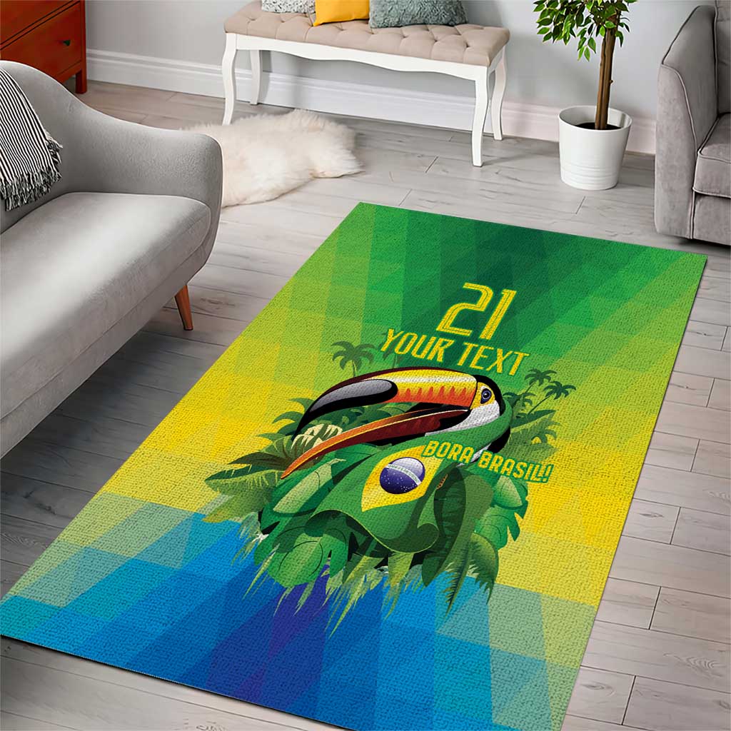Brazil Football Custom Area Rug Toco Toucan Bora Brasil! Go Brazil!