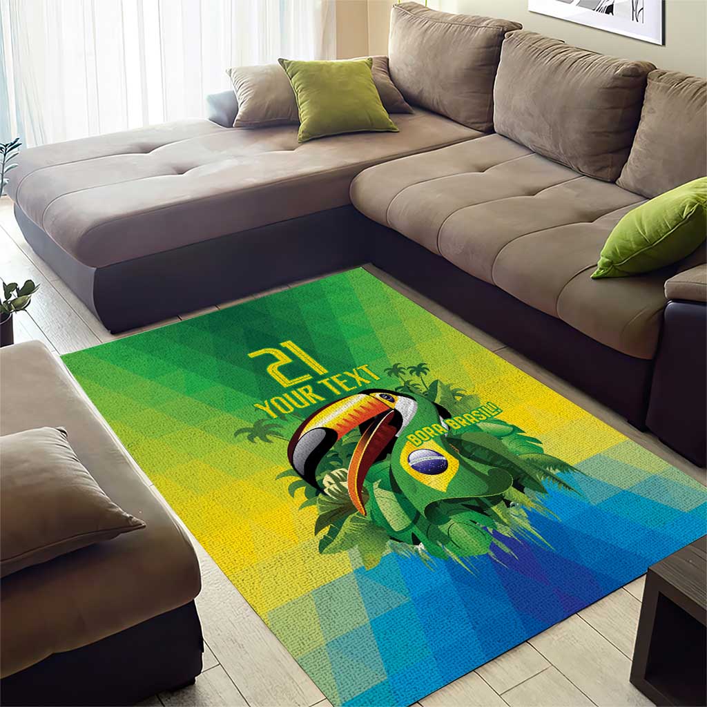 Brazil Football Custom Area Rug Toco Toucan Bora Brasil! Go Brazil!