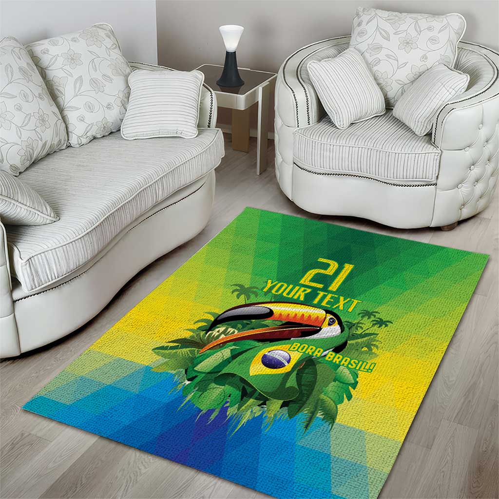 Brazil Football Custom Area Rug Toco Toucan Bora Brasil! Go Brazil!