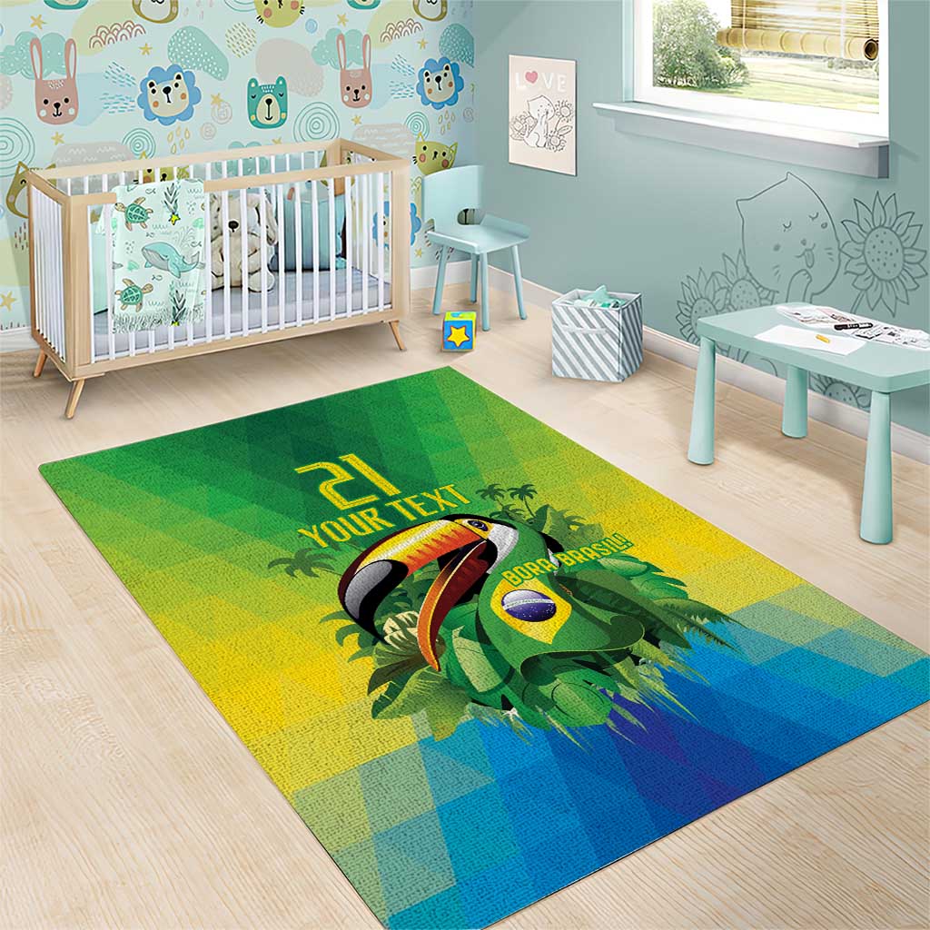 Brazil Football Custom Area Rug Toco Toucan Bora Brasil! Go Brazil!