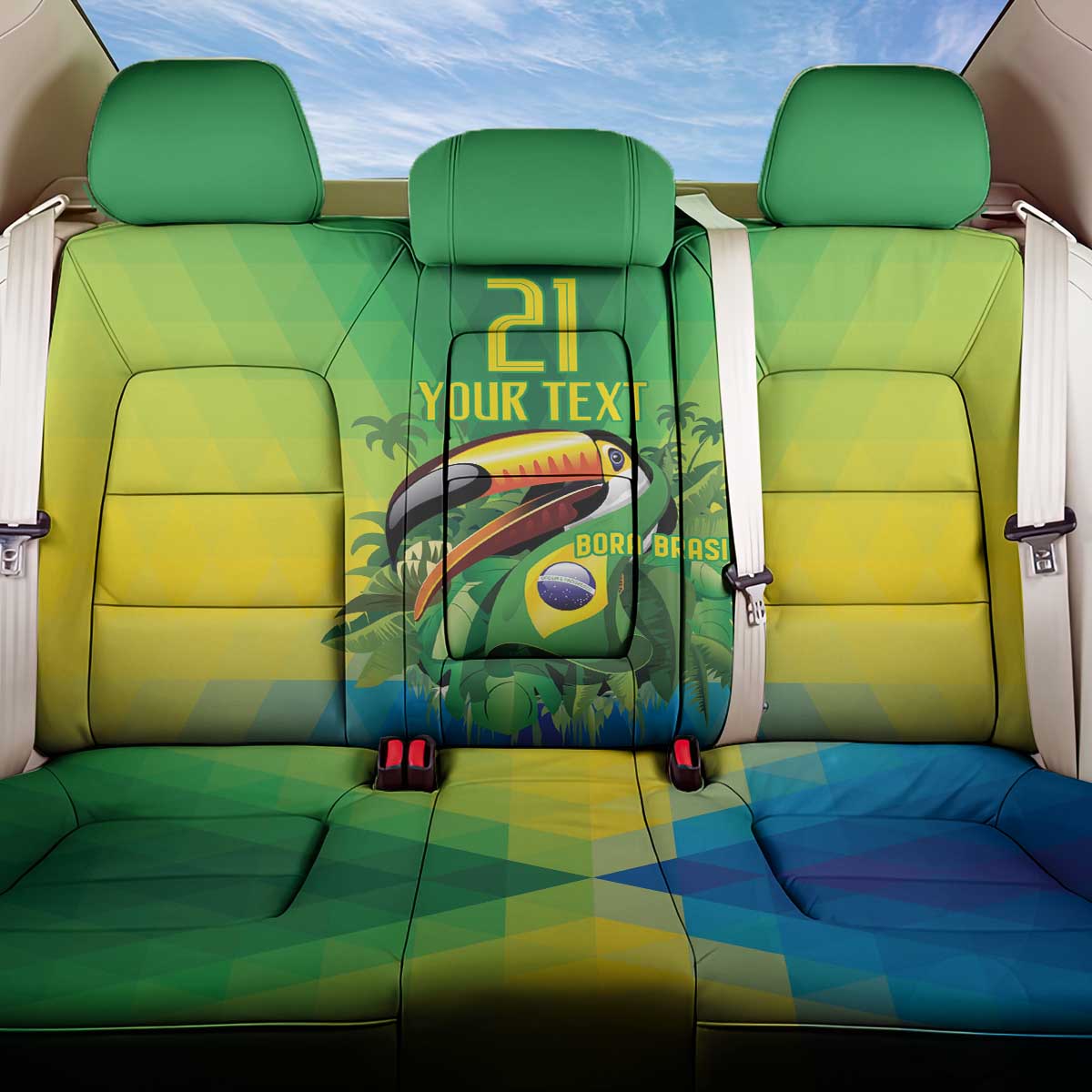 Brazil Football Custom Back Car Seat Cover Toco Toucan Bora Brasil! Go Brazil!