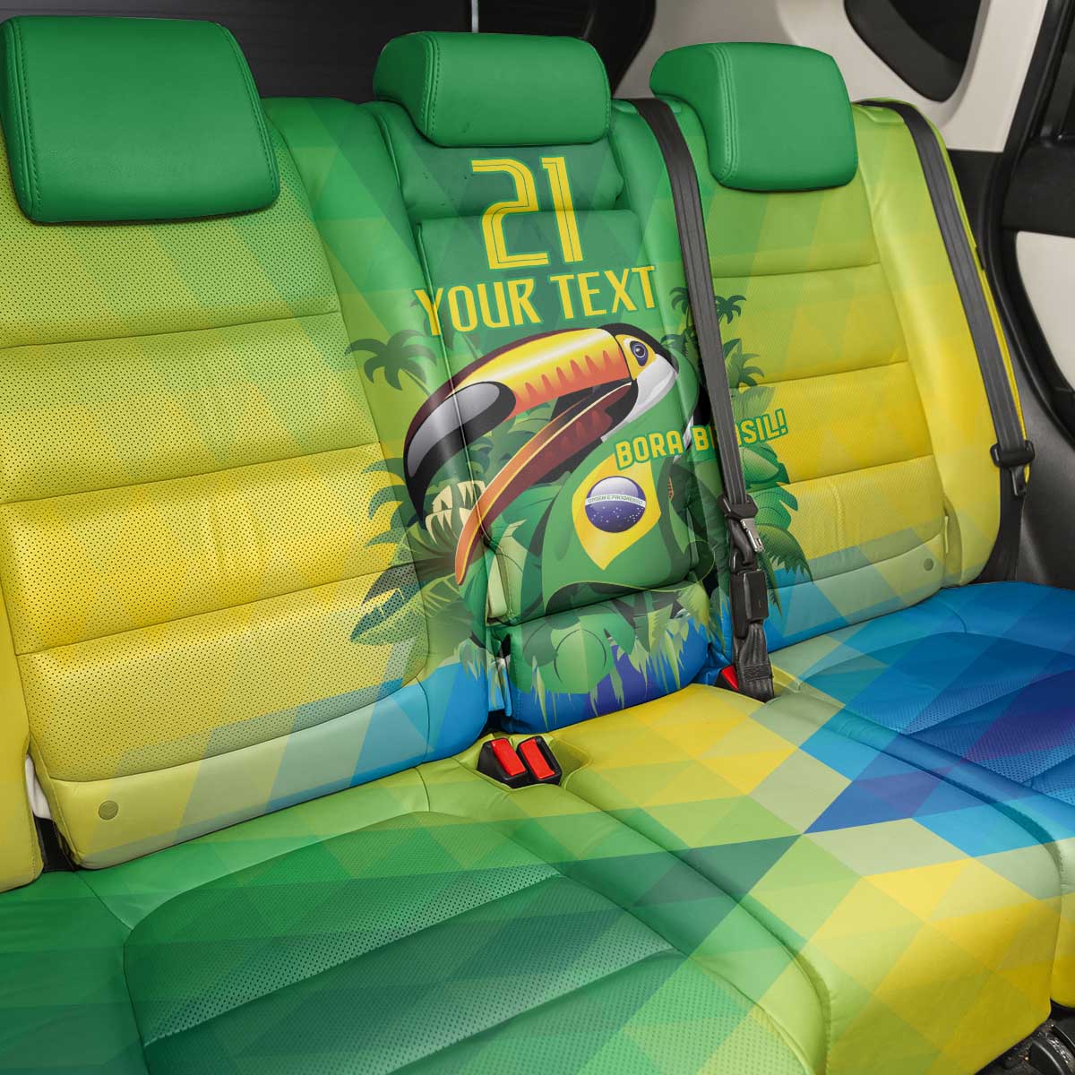 Brazil Football Custom Back Car Seat Cover Toco Toucan Bora Brasil! Go Brazil!