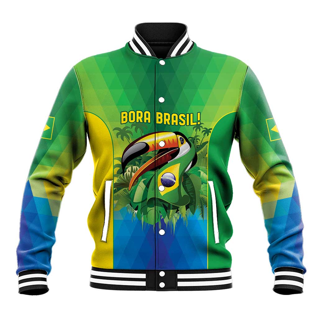 Brazil Football Custom Baseball Jacket Toco Toucan Bora Brasil! Go Brazil!