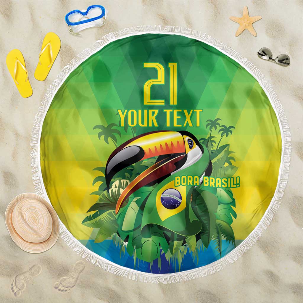 Brazil Football Custom Beach Blanket Toco Toucan Bora Brasil! Go Brazil!