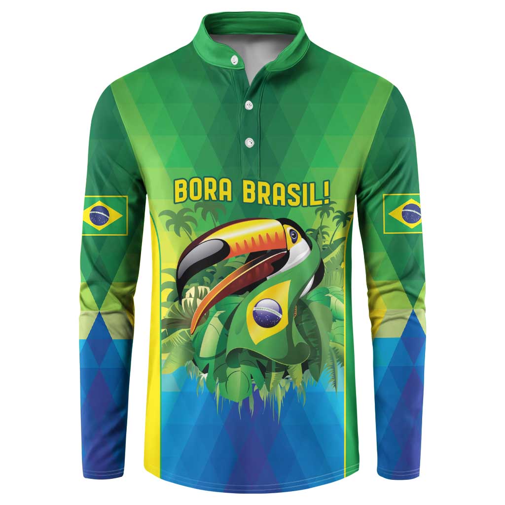 Brazil Football Custom Button Sweatshirt Toco Toucan Bora Brasil! Go Brazil!
