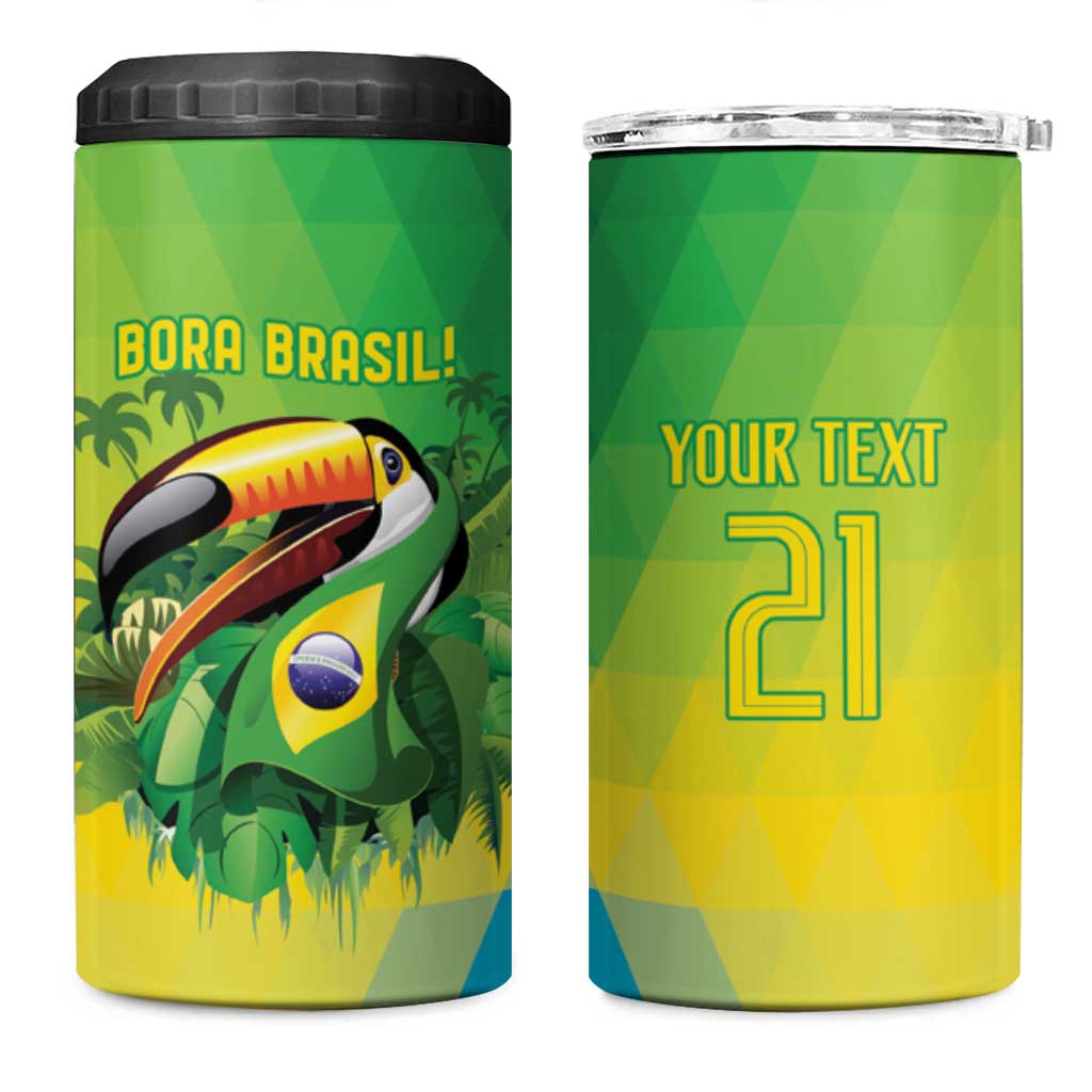 Brazil Football Custom 4 in 1 Can Cooler Tumbler Toco Toucan Bora Brasil! Go Brazil!
