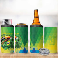 Brazil Football Custom 4 in 1 Can Cooler Tumbler Toco Toucan Bora Brasil! Go Brazil!