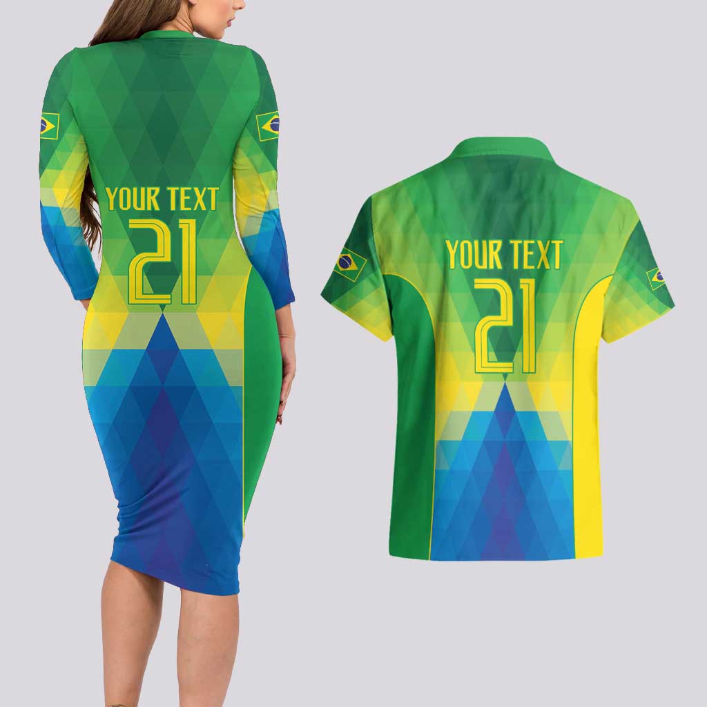Brazil Football Custom Couples Matching Long Sleeve Bodycon Dress and Hawaiian Shirt Toco Toucan Bora Brasil! Go Brazil!