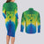Brazil Football Custom Couples Matching Long Sleeve Bodycon Dress and Long Sleeve Button Shirt Toco Toucan Bora Brasil! Go Brazil!