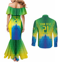 Brazil Football Custom Couples Matching Mermaid Dress and Long Sleeve Button Shirt Toco Toucan Bora Brasil! Go Brazil!