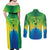 Brazil Football Custom Couples Matching Off Shoulder Maxi Dress and Long Sleeve Button Shirt Toco Toucan Bora Brasil! Go Brazil!