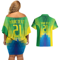 Brazil Football Custom Couples Matching Off Shoulder Short Dress and Hawaiian Shirt Toco Toucan Bora Brasil! Go Brazil!