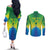 Brazil Football Custom Couples Matching Off The Shoulder Long Sleeve Dress and Long Sleeve Button Shirt Toco Toucan Bora Brasil! Go Brazil!
