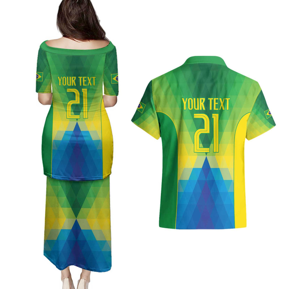 Brazil Football Custom Couples Matching Puletasi and Hawaiian Shirt Toco Toucan Bora Brasil! Go Brazil!