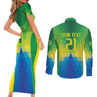 Brazil Football Custom Couples Matching Short Sleeve Bodycon Dress and Long Sleeve Button Shirt Toco Toucan Bora Brasil! Go Brazil!