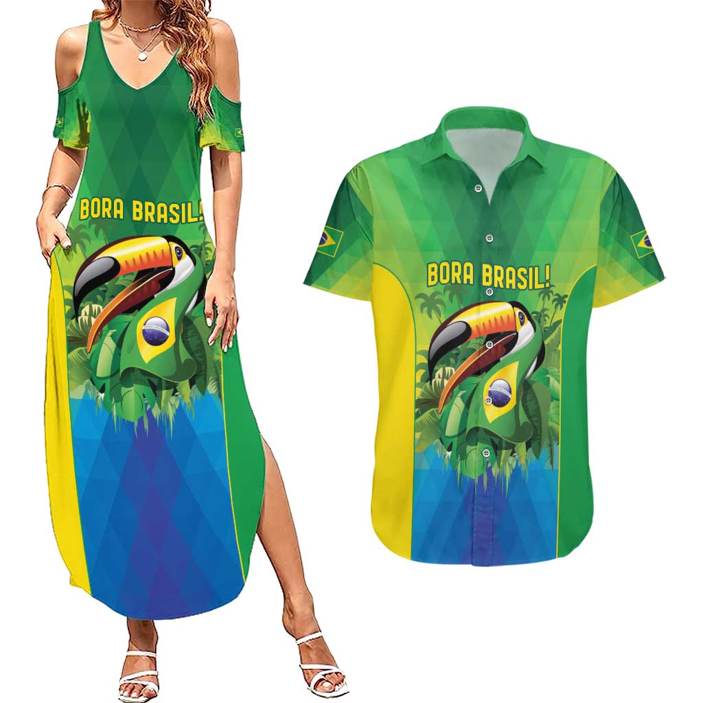 Brazil Football Custom Couples Matching Summer Maxi Dress and Hawaiian Shirt Toco Toucan Bora Brasil! Go Brazil!