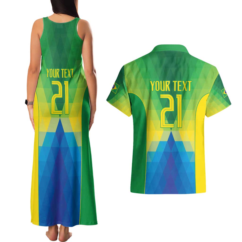 Brazil Football Custom Couples Matching Tank Maxi Dress and Hawaiian Shirt Toco Toucan Bora Brasil! Go Brazil!
