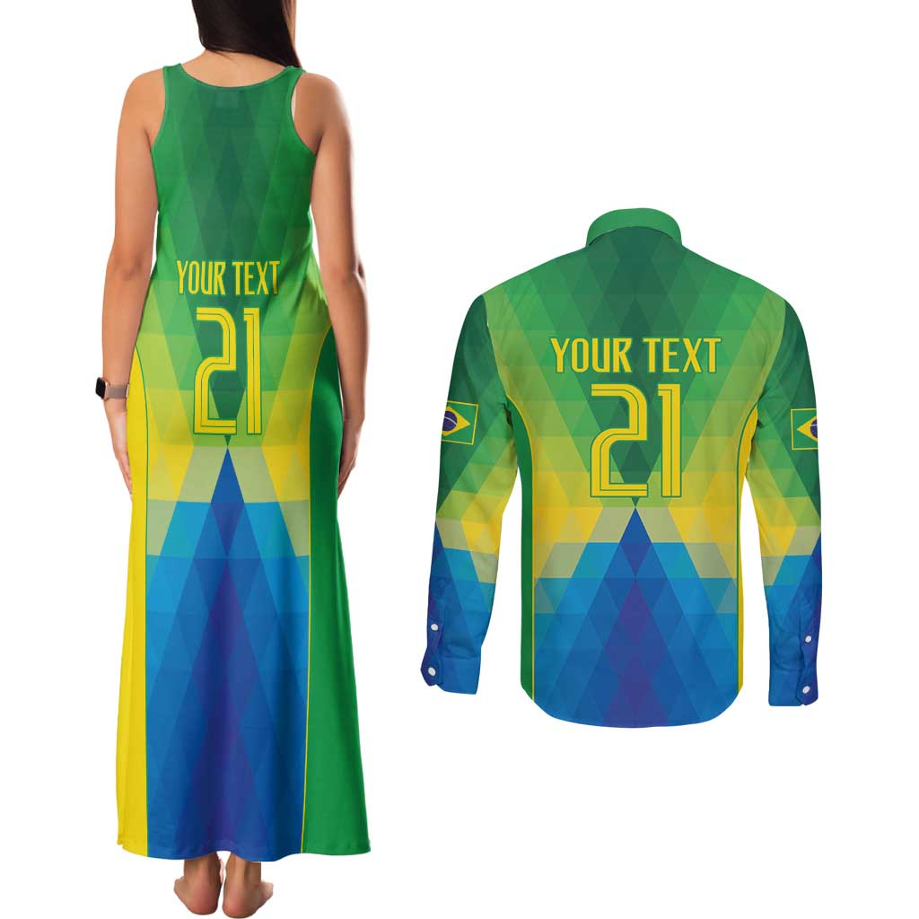 Brazil Football Custom Couples Matching Tank Maxi Dress and Long Sleeve Button Shirt Toco Toucan Bora Brasil! Go Brazil!