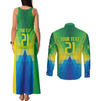 Brazil Football Custom Couples Matching Tank Maxi Dress and Long Sleeve Button Shirt Toco Toucan Bora Brasil! Go Brazil!