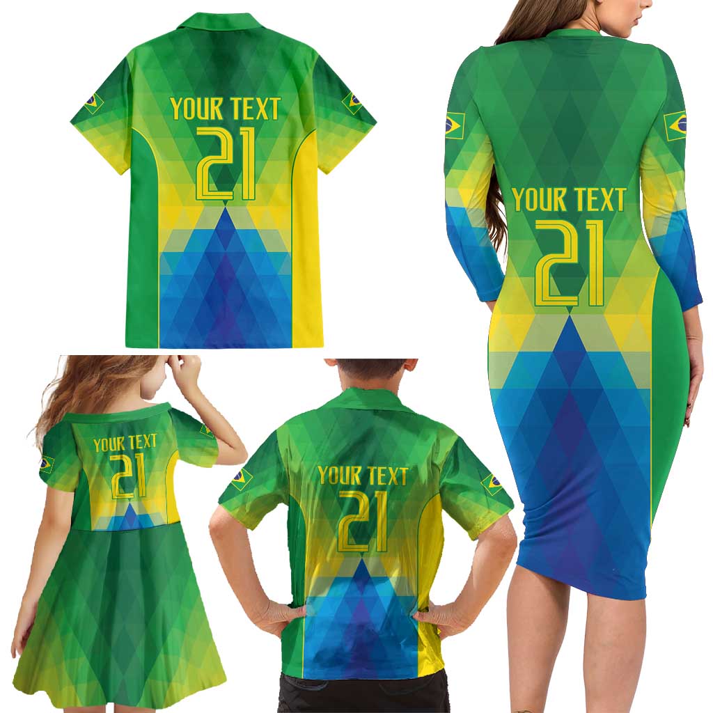 Brazil Football Custom Family Matching Long Sleeve Bodycon Dress and Hawaiian Shirt Toco Toucan Bora Brasil! Go Brazil!