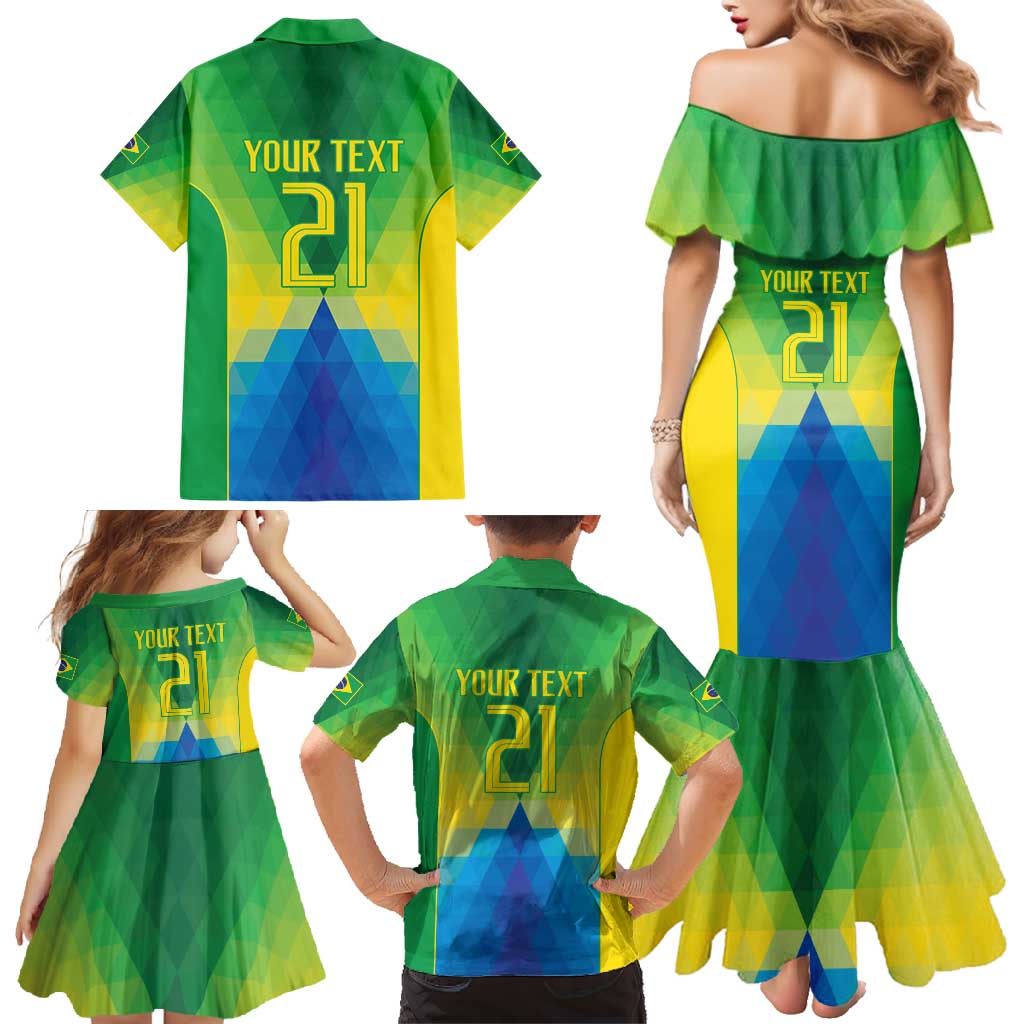 Brazil Football Custom Family Matching Mermaid Dress and Hawaiian Shirt Toco Toucan Bora Brasil! Go Brazil!