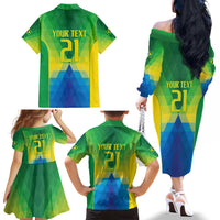 Brazil Football Custom Family Matching Off The Shoulder Long Sleeve Dress and Hawaiian Shirt Toco Toucan Bora Brasil! Go Brazil!