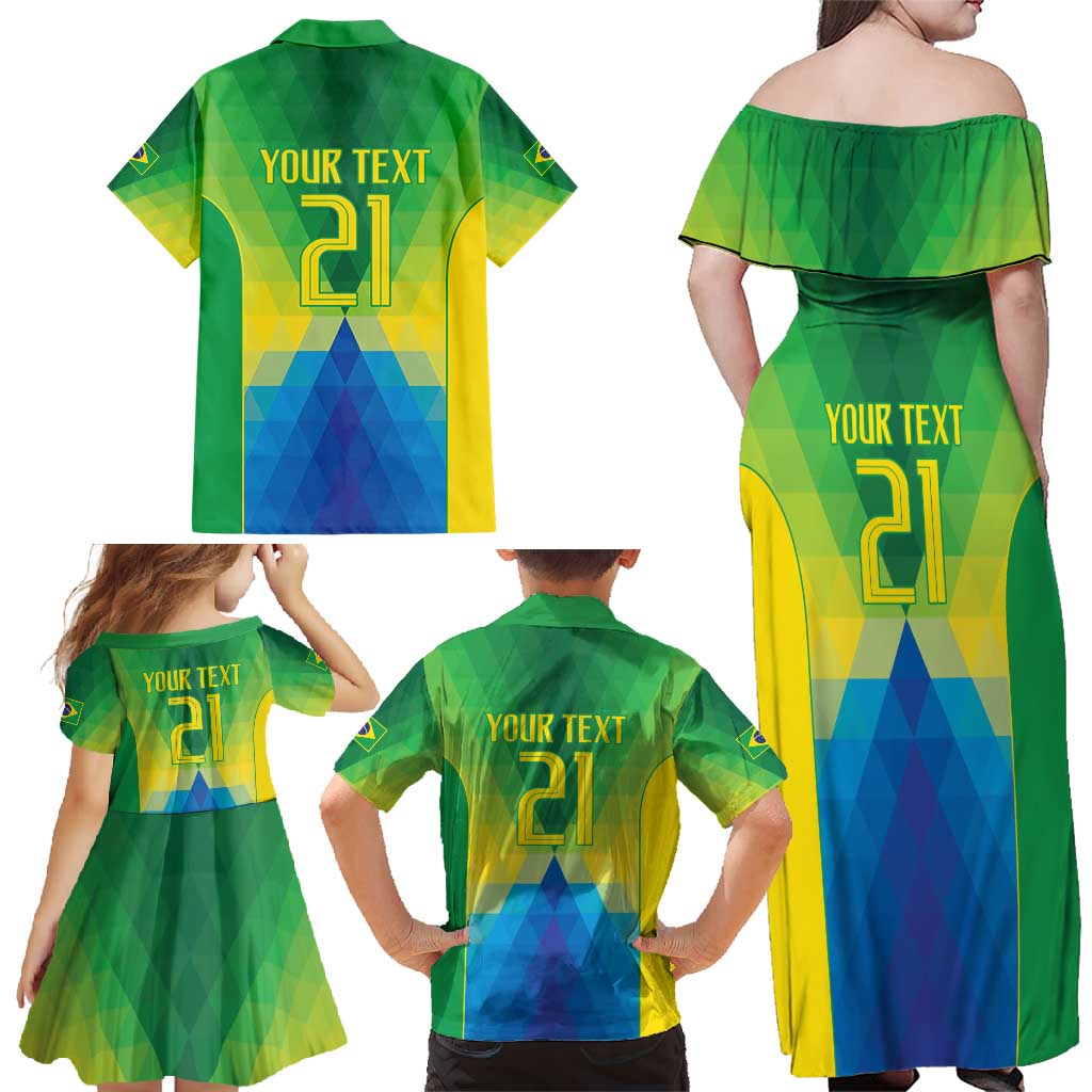 Brazil Football Custom Family Matching Off Shoulder Maxi Dress and Hawaiian Shirt Toco Toucan Bora Brasil! Go Brazil!