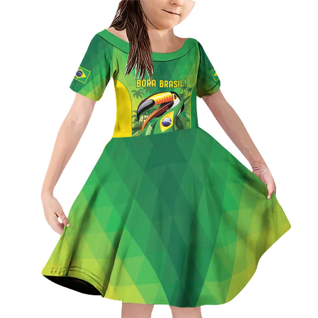 Brazil Football Custom Family Matching Off Shoulder Short Dress and Hawaiian Shirt Toco Toucan Bora Brasil! Go Brazil!
