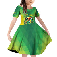 Brazil Football Custom Family Matching Off Shoulder Short Dress and Hawaiian Shirt Toco Toucan Bora Brasil! Go Brazil!