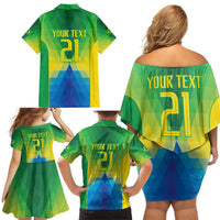 Brazil Football Custom Family Matching Off Shoulder Short Dress and Hawaiian Shirt Toco Toucan Bora Brasil! Go Brazil!