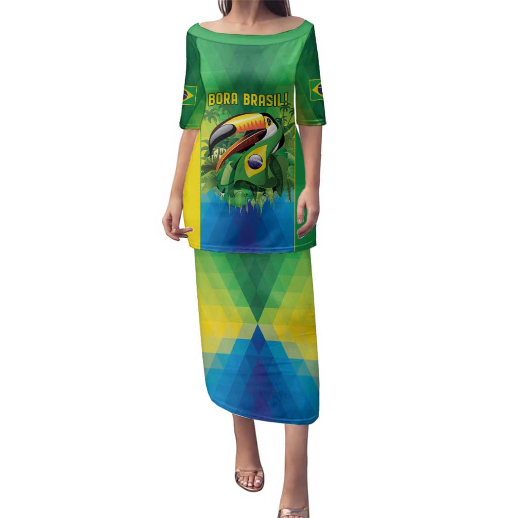 Brazil Football Custom Family Matching Puletasi and Hawaiian Shirt Toco Toucan Bora Brasil! Go Brazil!
