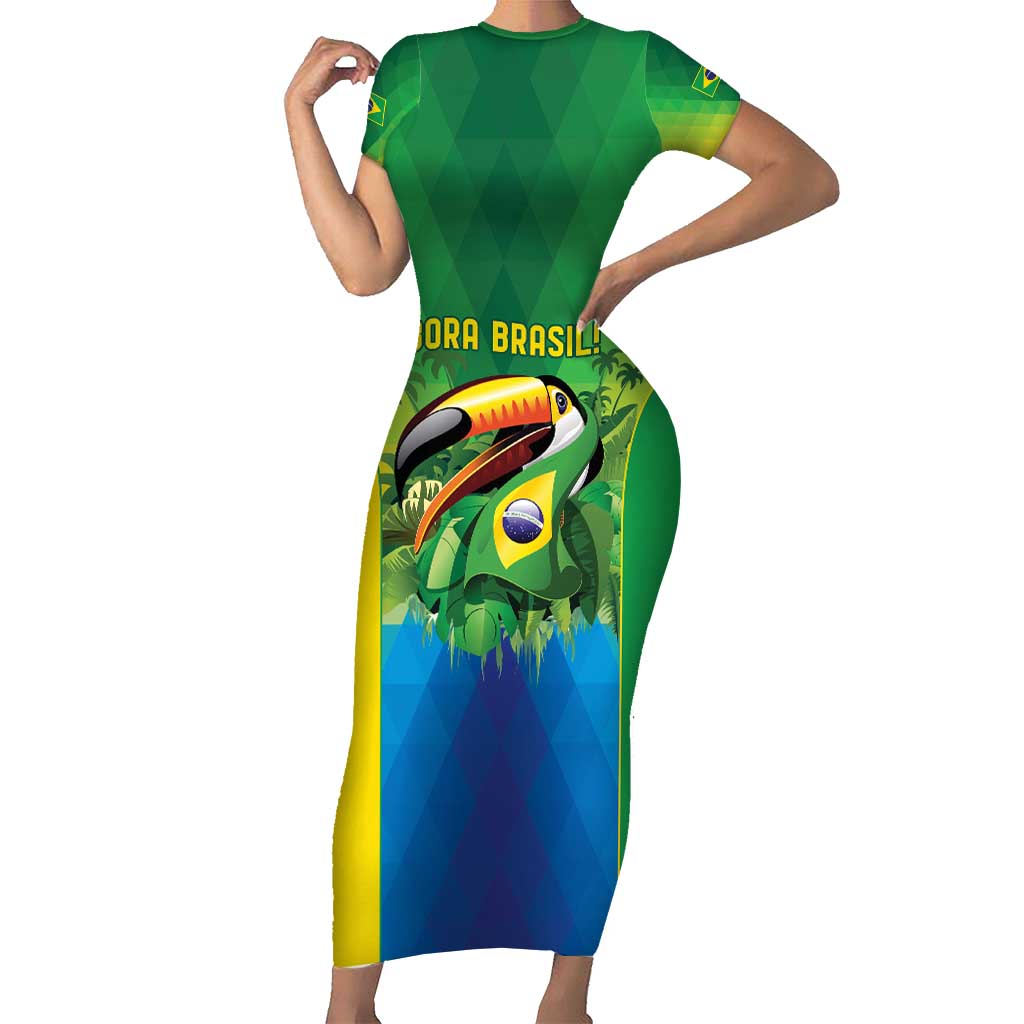 Brazil Football Custom Family Matching Short Sleeve Bodycon Dress and Hawaiian Shirt Toco Toucan Bora Brasil! Go Brazil!