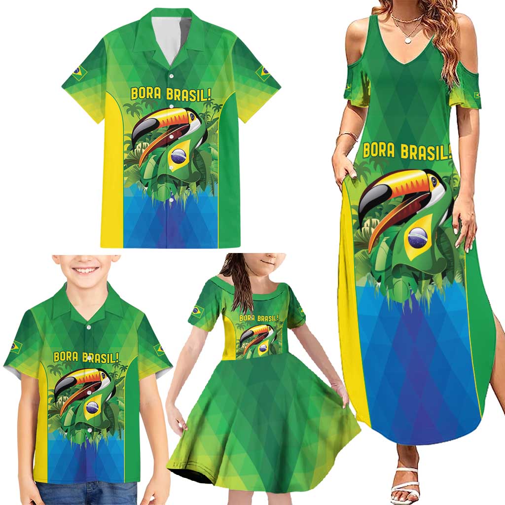 Brazil Football Custom Family Matching Summer Maxi Dress and Hawaiian Shirt Toco Toucan Bora Brasil! Go Brazil!