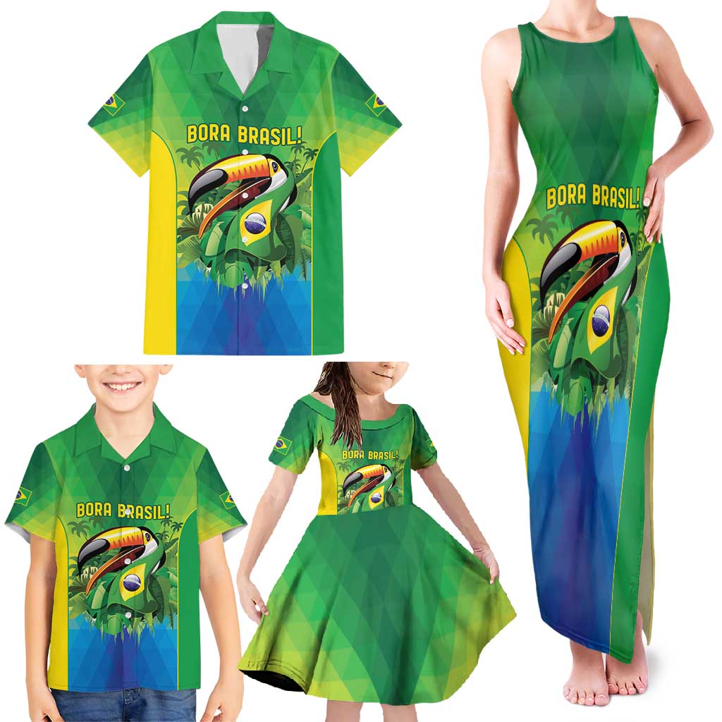 Brazil Football Custom Family Matching Tank Maxi Dress and Hawaiian Shirt Toco Toucan Bora Brasil! Go Brazil!